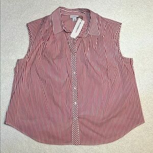 Liz Claiborne NWT Red and White Sleeveless Button Down Collared Shirt